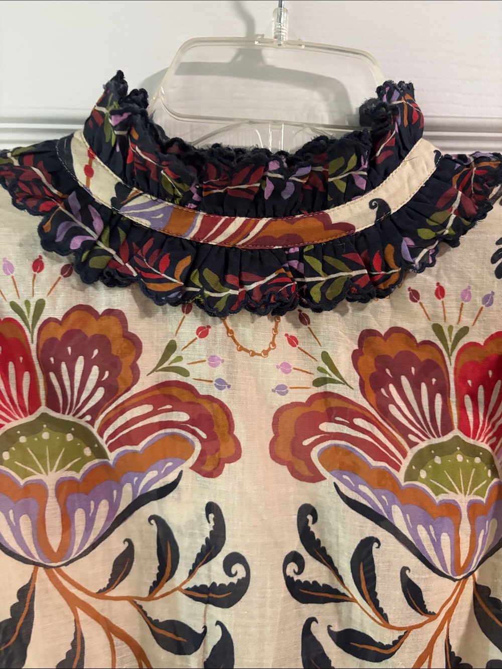 FARM Rio Cream Floral Ruffle Peplum Blouse with Pink & Green Accents - Picture 2 of 4